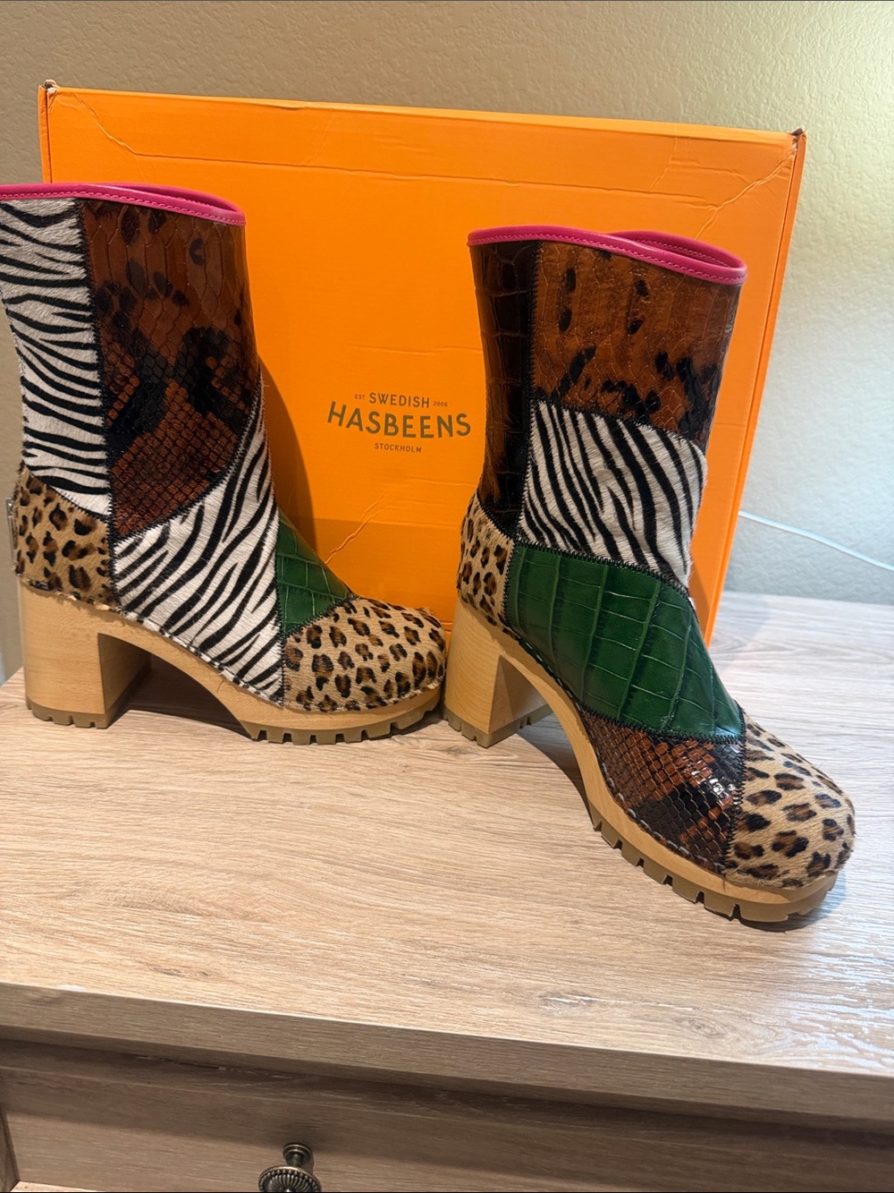 Swedish Hasbeens Women's Multicolor Patchwork Platform Ankle Boot